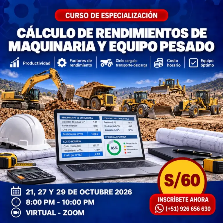 Cálculo de Rendimientos de Maquinaria y Equipo Pesado - curso en vivo de C-Ingeniería, octubre 2026